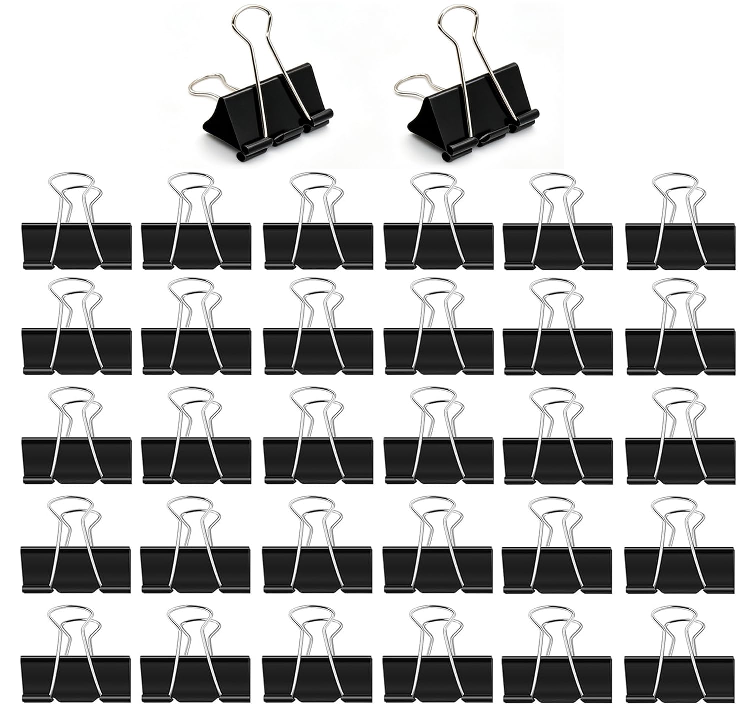 32Pcs 51mm Large Black Foldback Binder Clips, Heavy Duty Metal Paper Clamps, Durable Stationery Clips for Document Organising, Home, School and Office Use