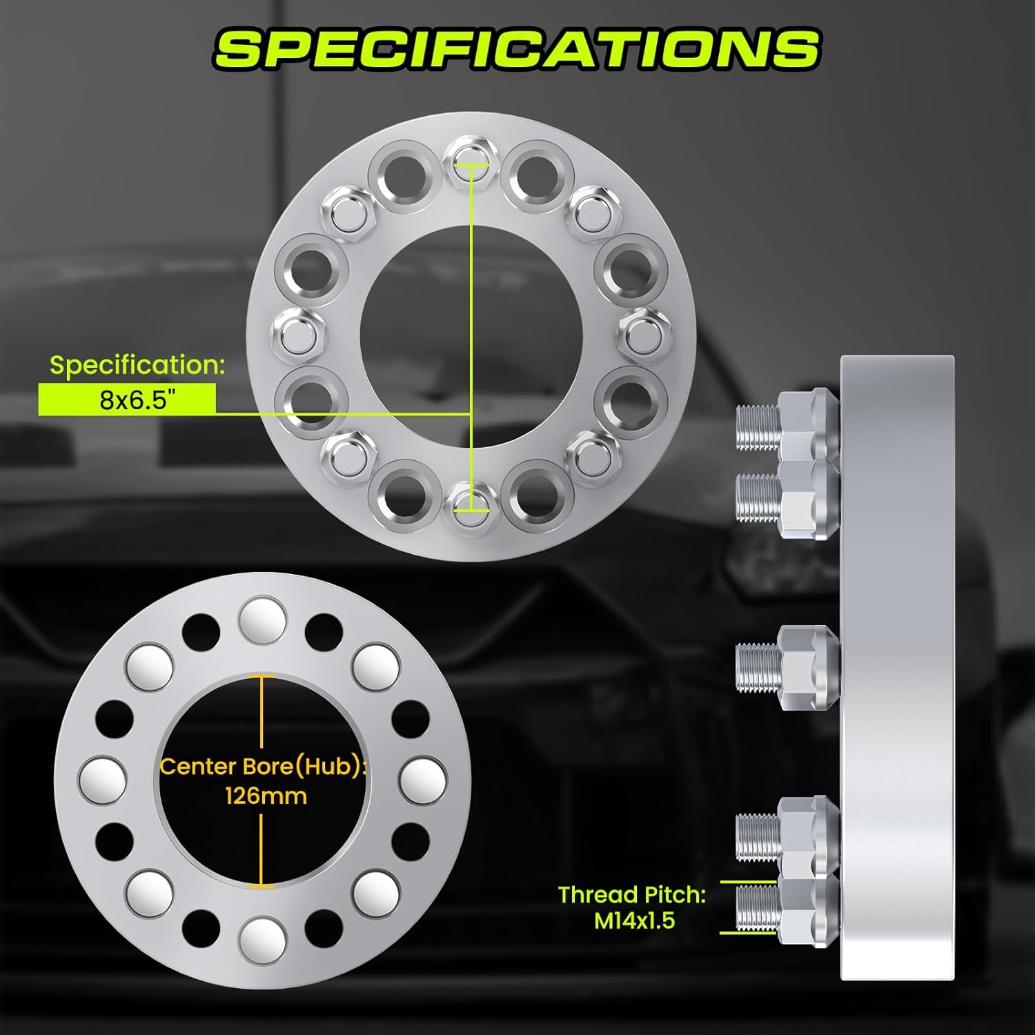 Customadeonly 8x6.5 (8x165.1) Wheel Spacers 1 Inch – 2pcs Forged Aluminum Spacers with 126mm Bore, M14x1.5 Studs – Fits Chevy GMC 8 Lug Trucks – 25mm Wide – Stud Trimming May Be Required