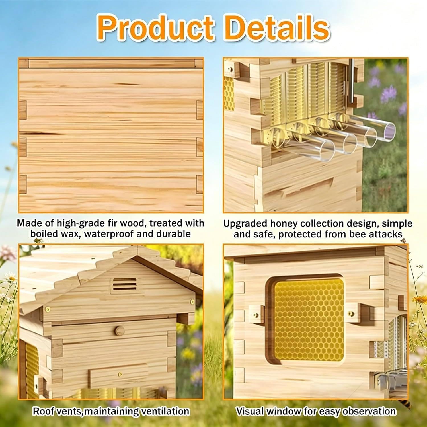 Beehive con 4 favi e Telaio per Uso Alimentare, Senza Bisogno di Disturbare Le api, Adatto ai Principianti,Beehive -arnia Flow Hive