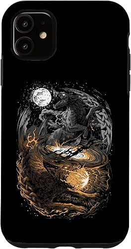 Funda para iPhone 11 Viking Wolf Norse Mythology Pagan Ragnarok Wolves