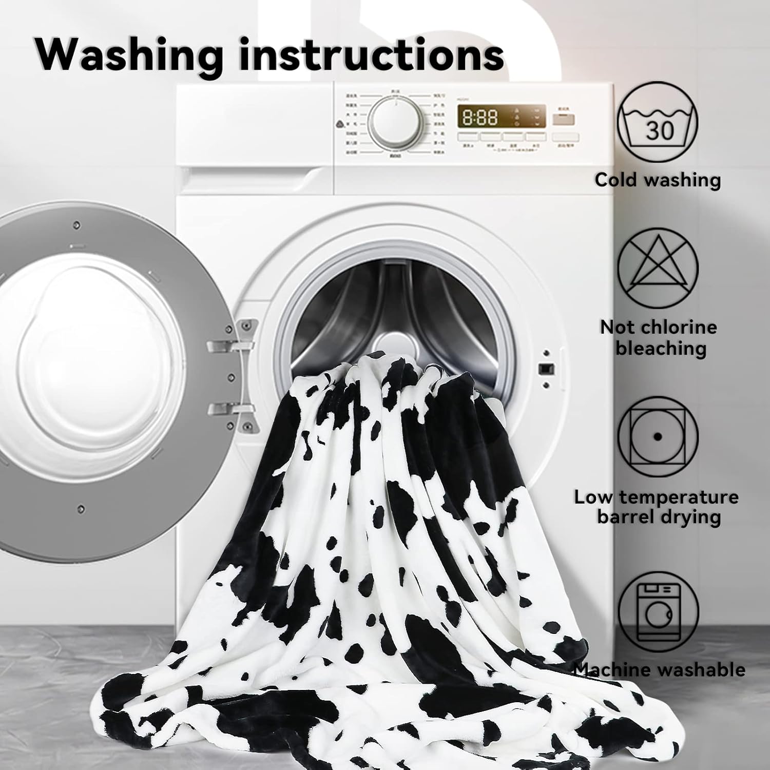 Cow Print Blanket Black & White - 50"x60" Plush Soft Fuzzy Fleece Throw for Adults Kids, All-Season Lightweight Bedding Decor, Gifts for Cow Lovers Birthday - Image 8