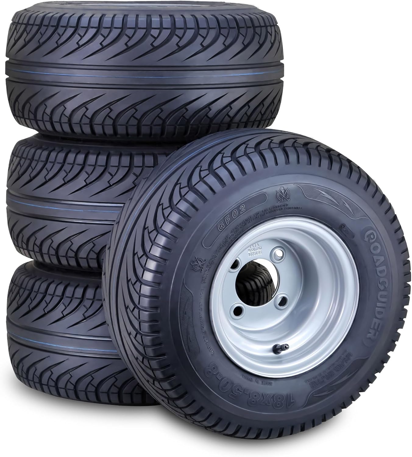 LIBRA Golf Cart Tire Wheel Assembly 18X8.50-8 4-Ply with 4X4" PCD Silver Rim Set 4