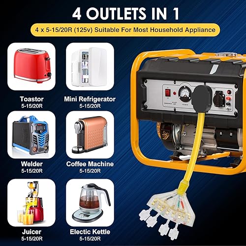 Vista 3 de Adaptador de 50 amperios a 20 amperios 110 Distribución RV NEMA 14-50P 4 clavijas macho a 4X 5-20R enchufe doméstico hembra con tapas de protección