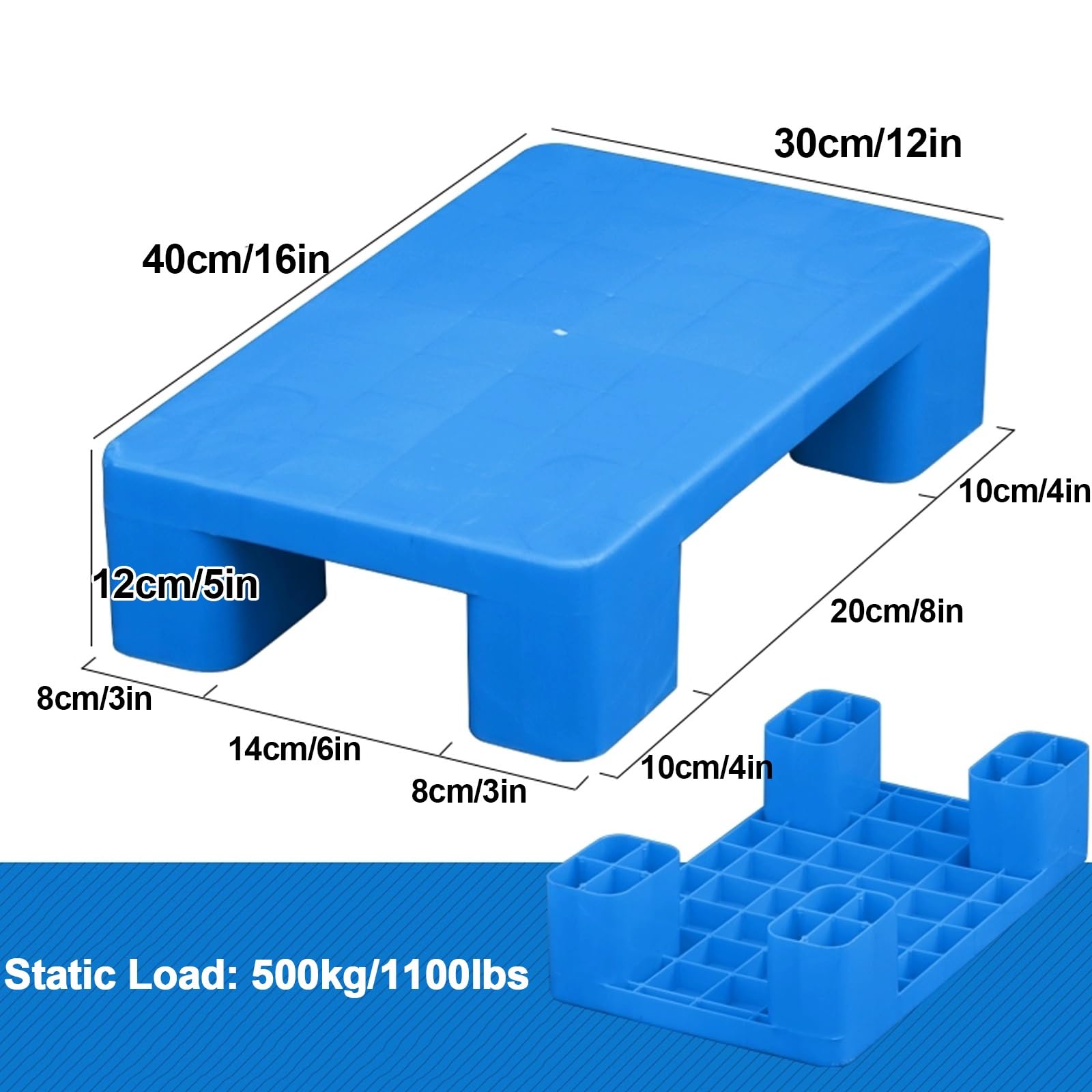 Pallet leggeri in plastica HDPE, resistenti all'umidità e impilabili, capacità di carico statico, antiscivolo e resistenti all'usura, per merci, cartoni e fusti petroliferi (40,6 x 30,5 x 12,7 cm)