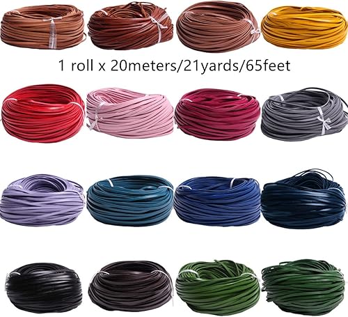 Miniatura 10 de Cuerda de cuero genuino de 21 yardas, cuerda plana de cuero trenzado para hacer joyas, collares, pulseras, cordones de zapatos, correas de bolsa,