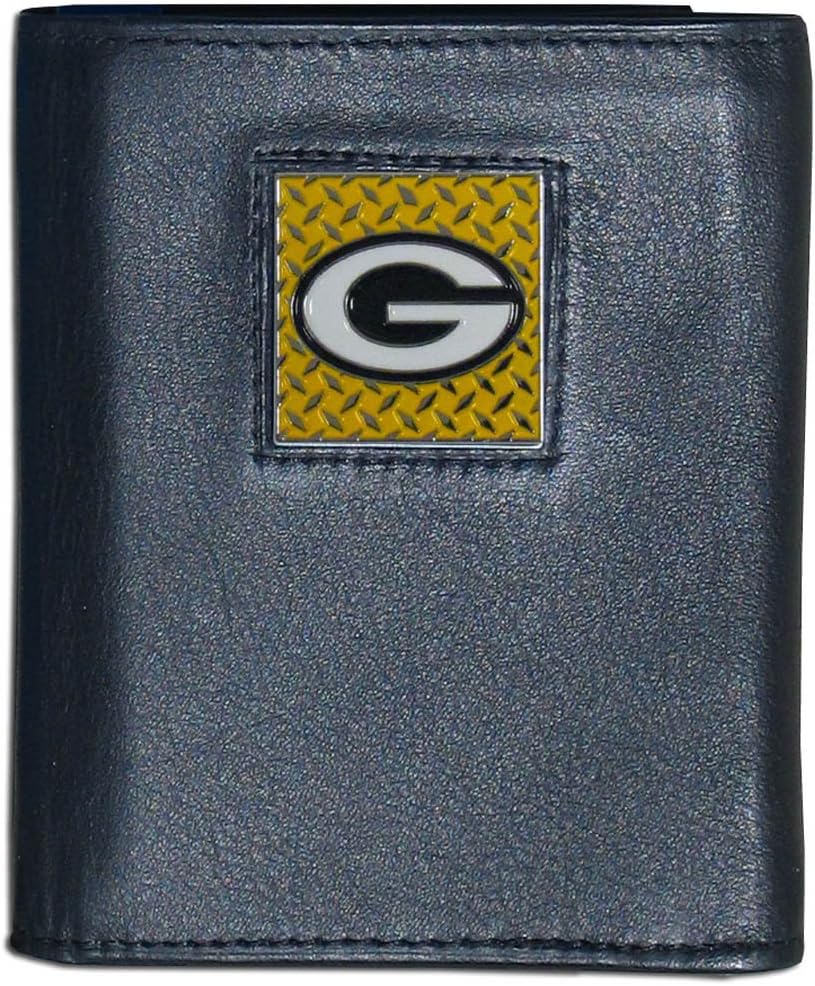 Siskiyou Sports NFL Green Bay Packers Gridiron Leather Tri-Fold Wallet, Black