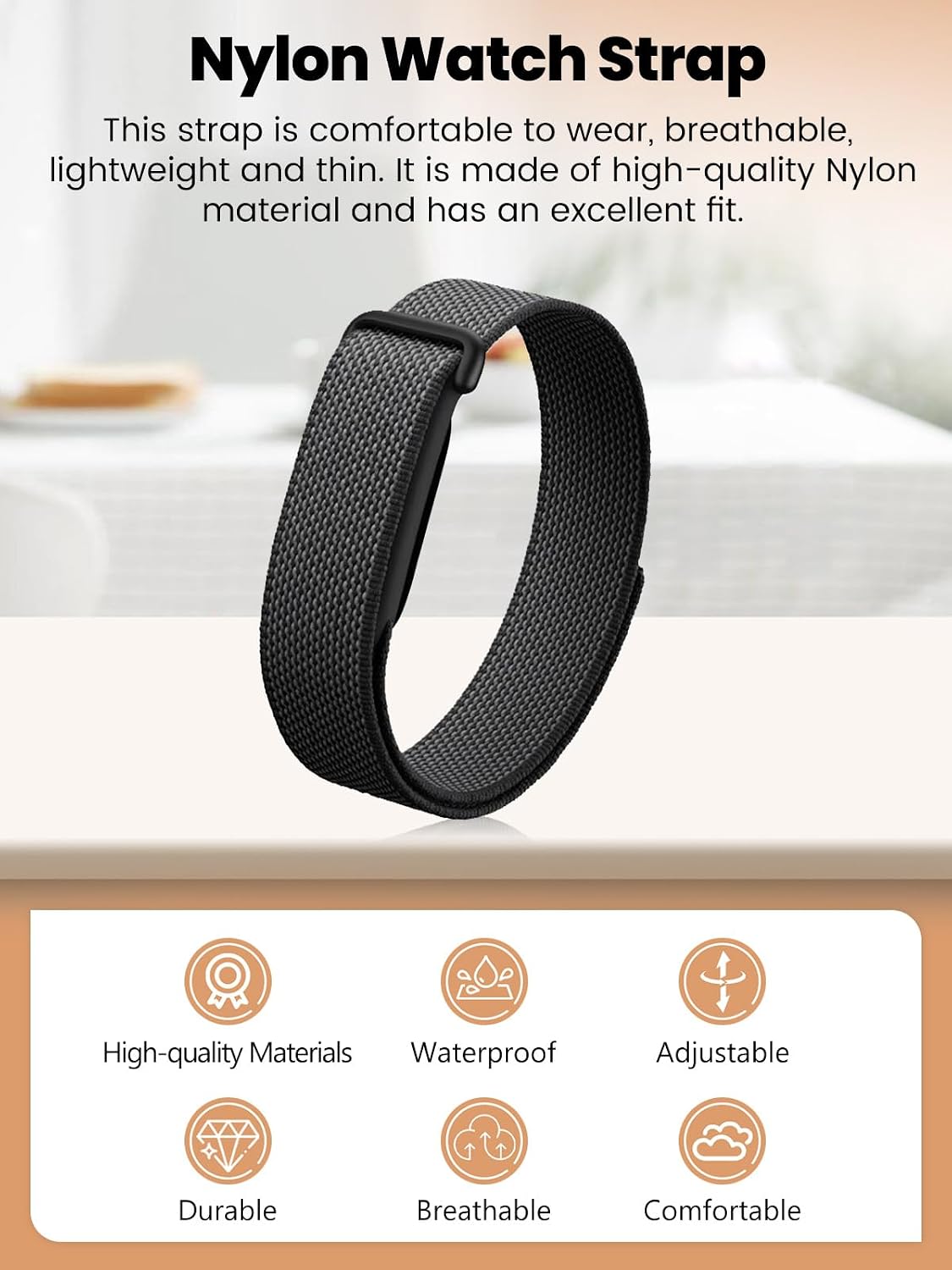 Nylon Band Compatible with Google Fitbit Air, Breathable Replacement Strap, Micro-Adjustable Performance Loop for Screenless Tracker image 2