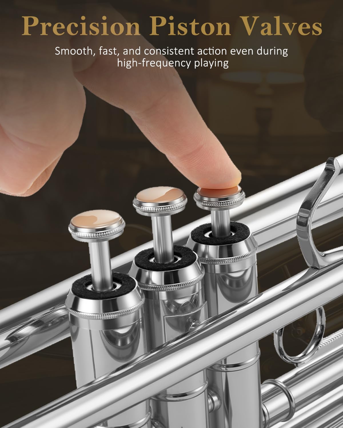 STRICH Bb Standard-Trompeten-Set für Anfänger, Blechblasinstrument für Schüler mit Hartschalenkoffer, Reinigungsset, Mundstücken 7C und 3C, Handschuhen – STR-1S, Silber