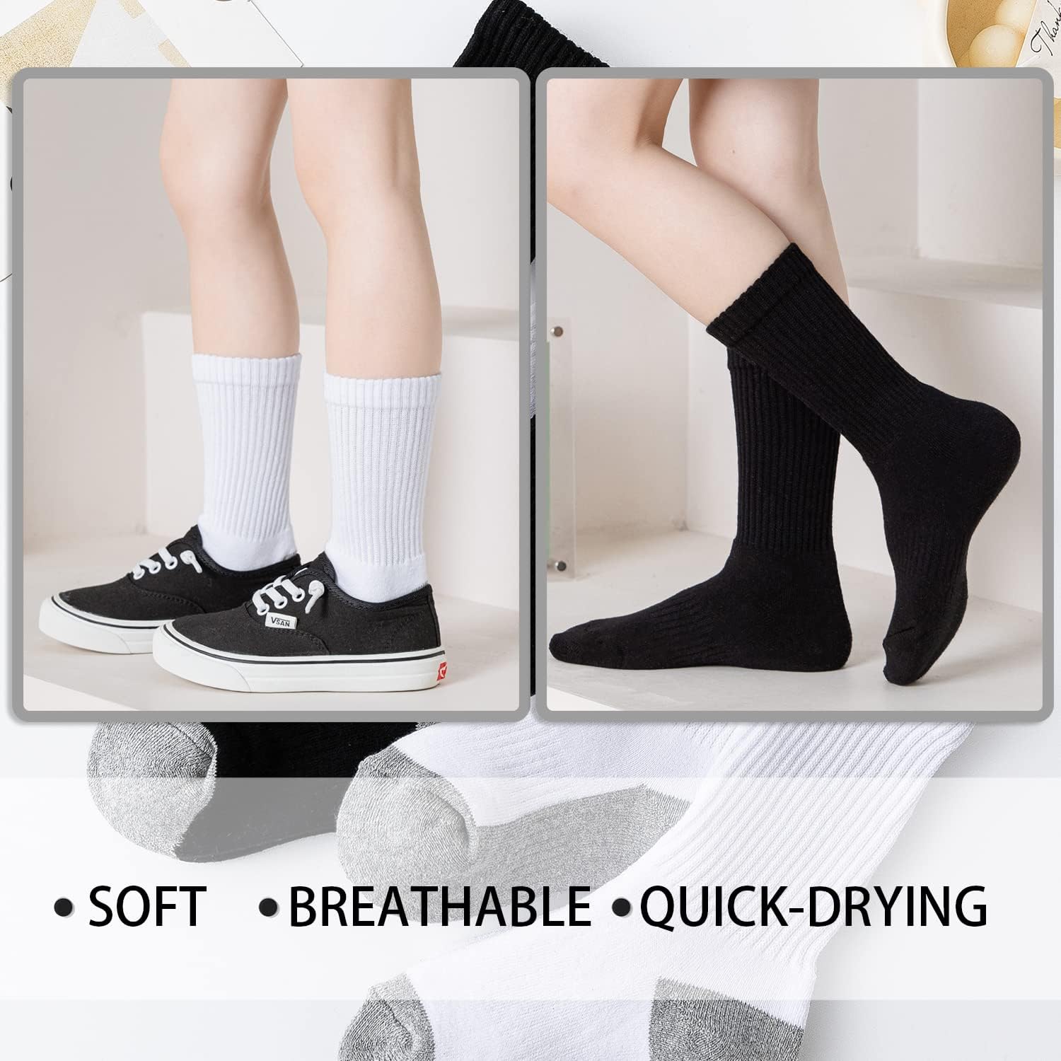 EPEIUS Kids Boys/Girls' Cushioned Crew Socks Thick Cotton Athletic Socks 6 Pack 4-14 Years - Image 6