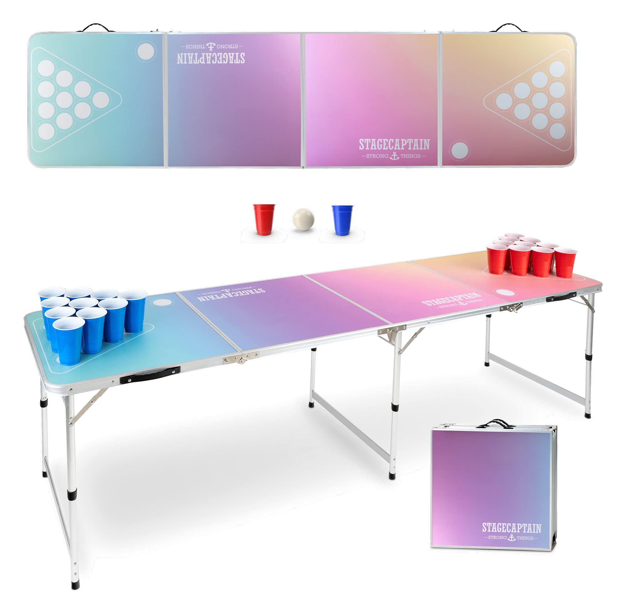 Table Beer Pong Stagecaptain Club Pliable Stable Aluminium Plateau MDF Mélaminé 5 mm Inclus 100 Gobelets 6 Balles Montage Rapide Compact Transport