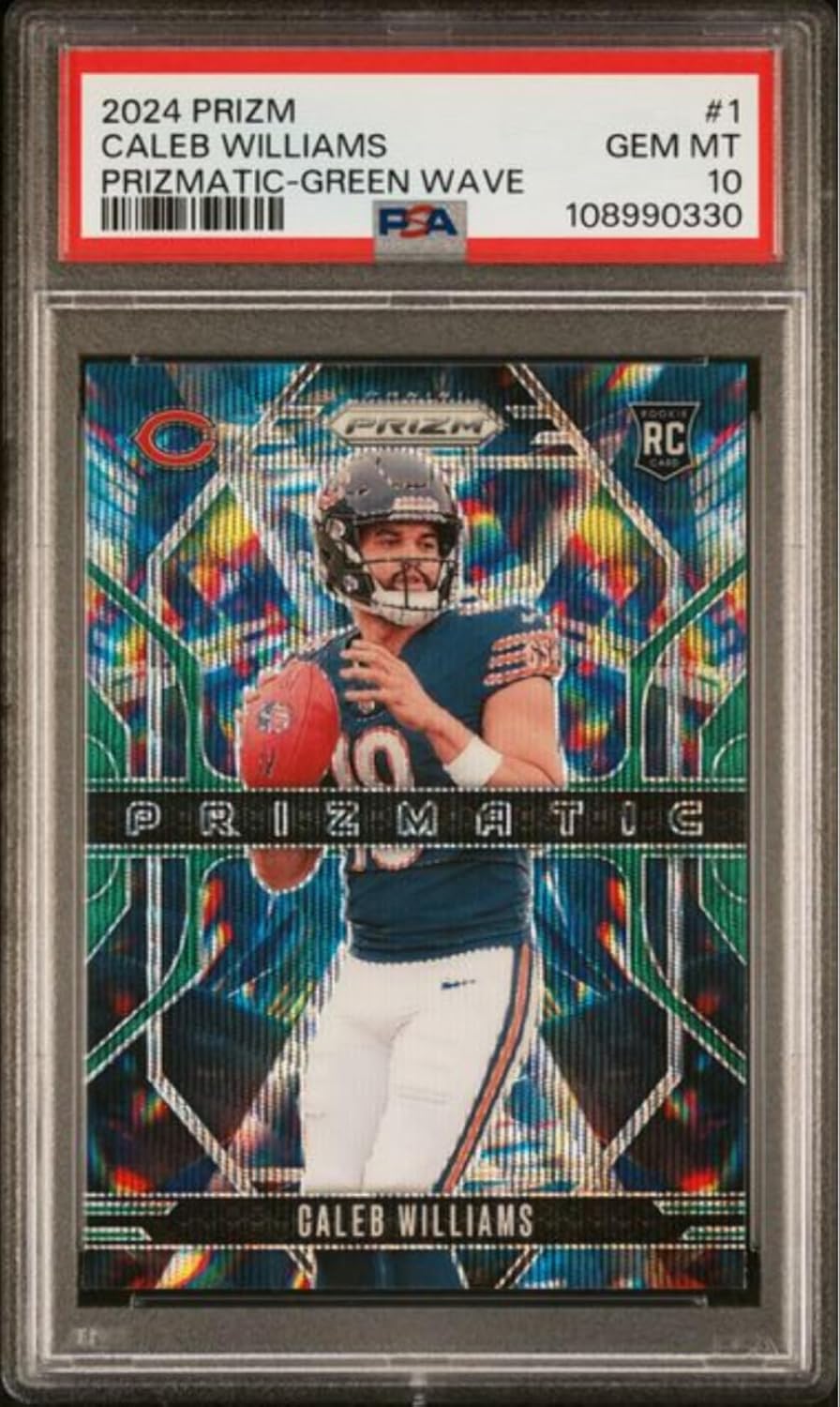 Graded 2024 Panini Prizm Caleb Williams #1 Prizmatic Green Wave Rookie RC Football Card PSA 10 Gem Mint