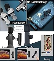 Vista 5 de Paquete de 2 micrófonos Lavalier USB C inalámbrico Lav Mic para teléfono Android Cancelación de ruido Mini micrófono de solapa tipo C para iPhone