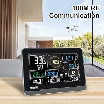 Ecowitt Wi-Fi Weather Station Array 7 in 1 Garden Wireless Solar Weather Sensor WS69 + 3 in 1 House Indoor 7.5 Inch Colour LCD Large Display Console Weather Monitoring System 868 MHz
