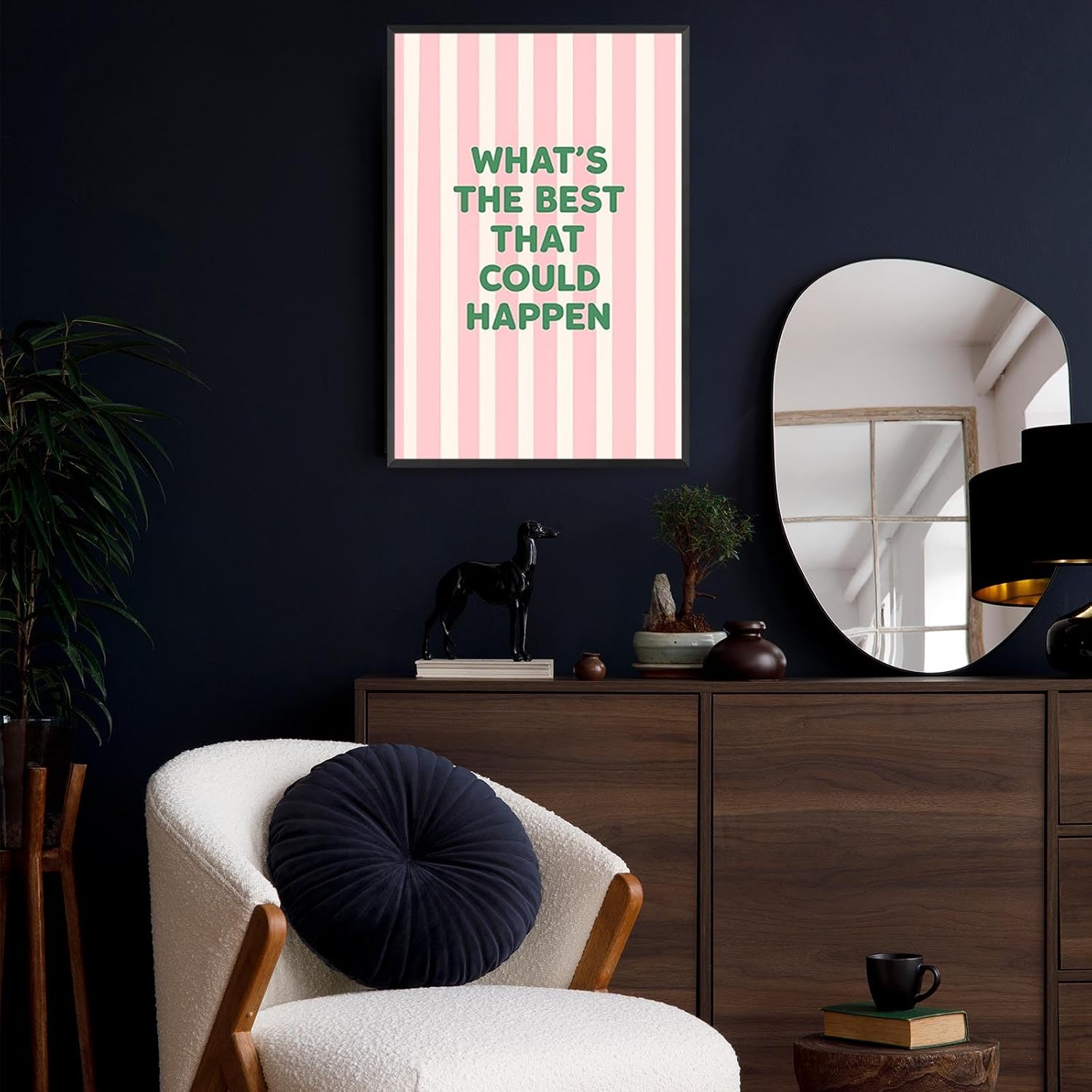 Daily Reminder Positive Quote Canvas Wall Art What'S The Best That Could Happen Posters Trendy Pink Striped Green Font Inspirational Wall Decor For Girl Bedroom Apartment Dorm 12x16in Unframed image 5