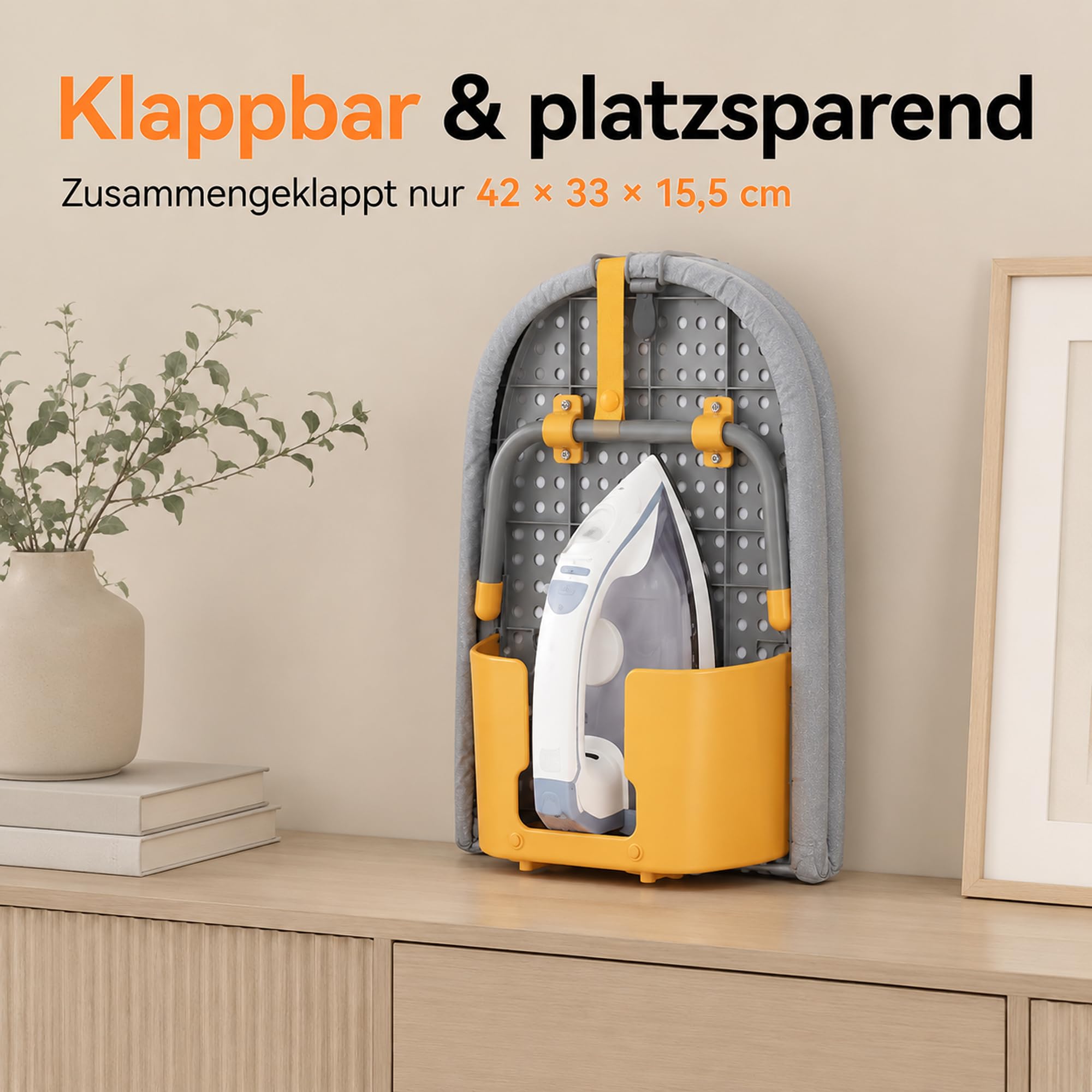 Tischbügelbrett Klappbar Mini Bügelbrett mit Integriertem Bügeleisenfach, Platzsparendes Bügeltisch für Kleine Räume, Kohlenstoffstahl, 84x33x12 cm, Grau