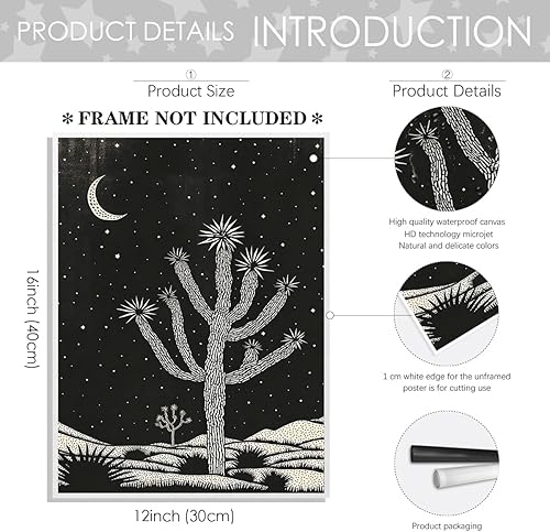 Miniatura 2 de Arte de pared con diseño de paisaje del desierto occidental, póster de bloque de árbol de Joshua, decoración de pared bohemia del suroeste