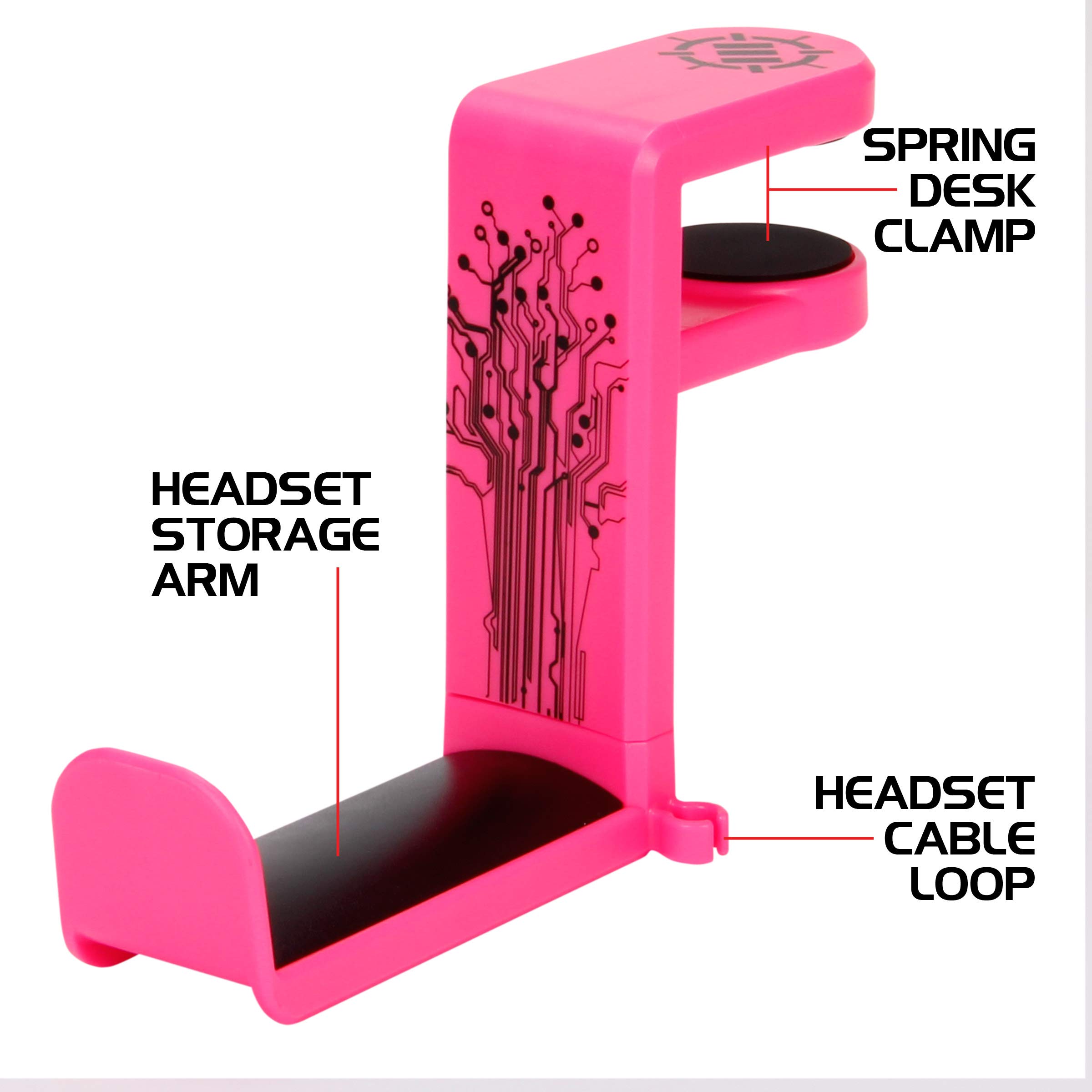 ENHANCE Supporto per Cuffie Gaming - Supporto Cuffie da Tavolo con Braccio Rotante Regolabile 360, Morsetto per Scrivania sul Design, Misura Universale e Organizer per Clip per Cavo Integrato - Rosa