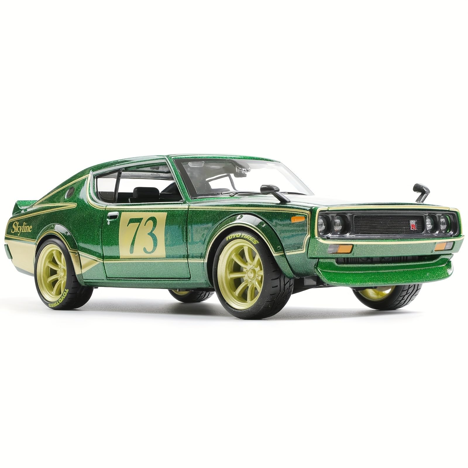 1:24 Scale Diecast Nissan 1973 Skyline 2000GT-R Model Car | Metallic Green Classic JDM Collector’s Display with Racing No.73 | Classic Car for Display and Enthusiasts