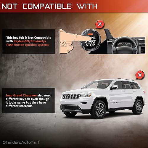 Miniatura 4 de StandardAutoPart Control remoto de entrada sin llave compatible con Jeep Cherokee 2014 2015 2016 2017 2018 2019 2020 2021 GQ4-53T (4 botones RS)