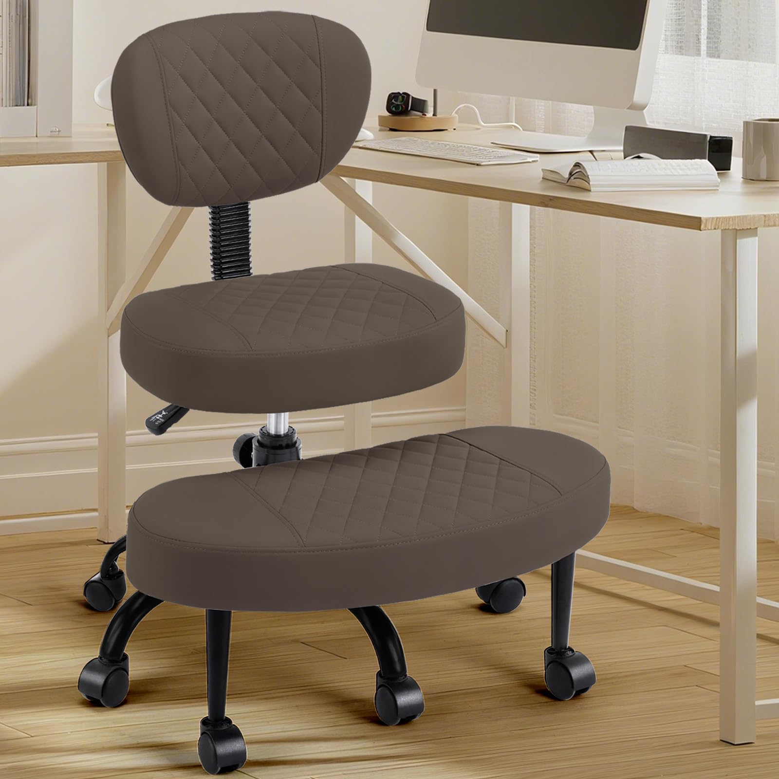 Cross Legged Office Chair with Wheels, Wide Criss Cross Kneeling Home Office Desk Chairs with Back Support, Ergonomic Adjustable Height ADHD Stool
