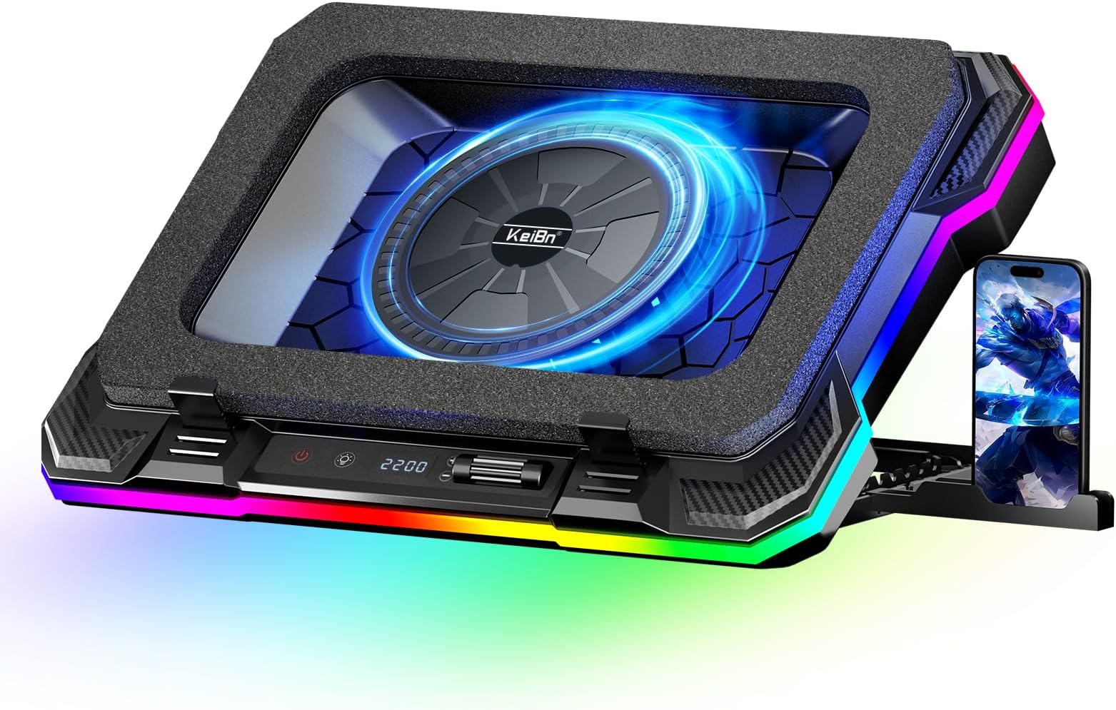 Gaming Laptop Cooling Pad, Laptop Cooling Stand with 5.5inch External Cooling Fan, Rapid Cooling Laptop 15.6-19.3inch, Infinitely Variable Speed, 8 Height Stands, 4 USB Ports, Blue