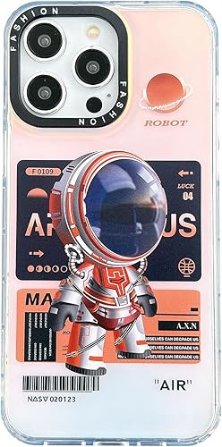 Linda funda para iPhone 15 Pro Max, diseño de astronauta espacial y luna de dibujos animados con purpurina láser elegante a prueba de golpes