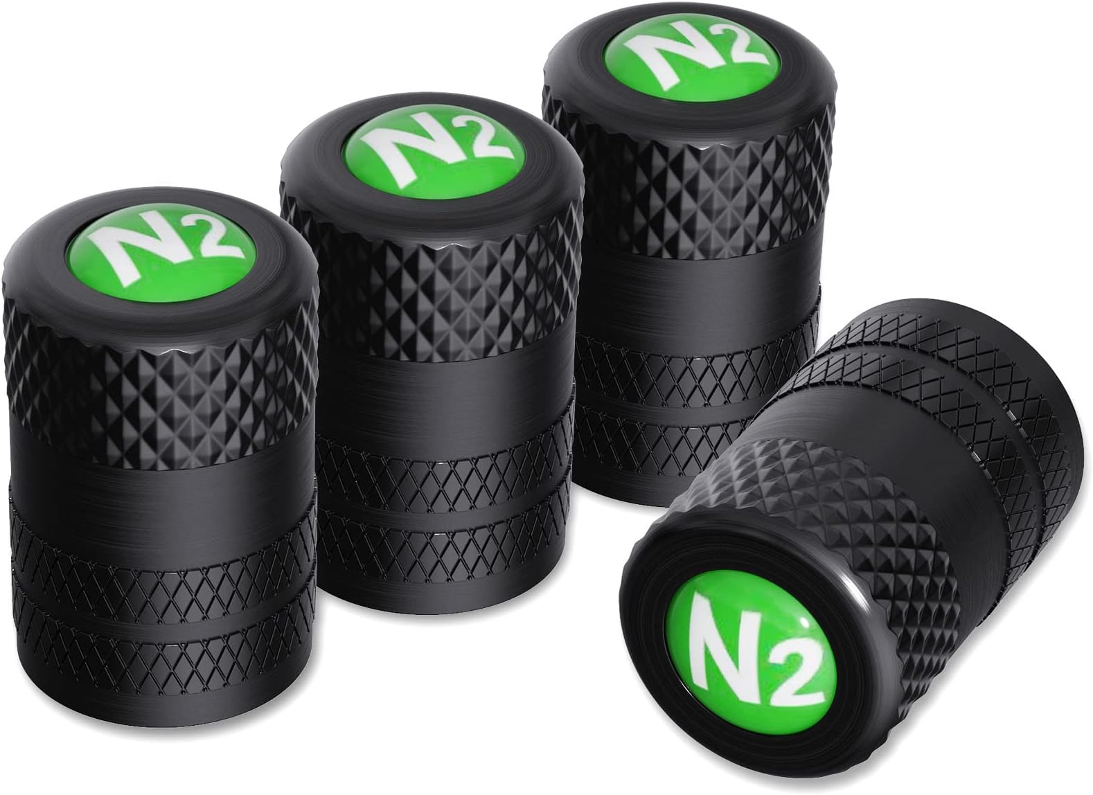4 Pcs Aluminum Tire Valve Stem Caps with N2 Nitrogen Logo, Universal Stem Covers for Cars, SUVs, Bike and Bicycle, Trucks, Motorcycles | TPMS Safe | Corrosion Resistant | Dust Proof, Black