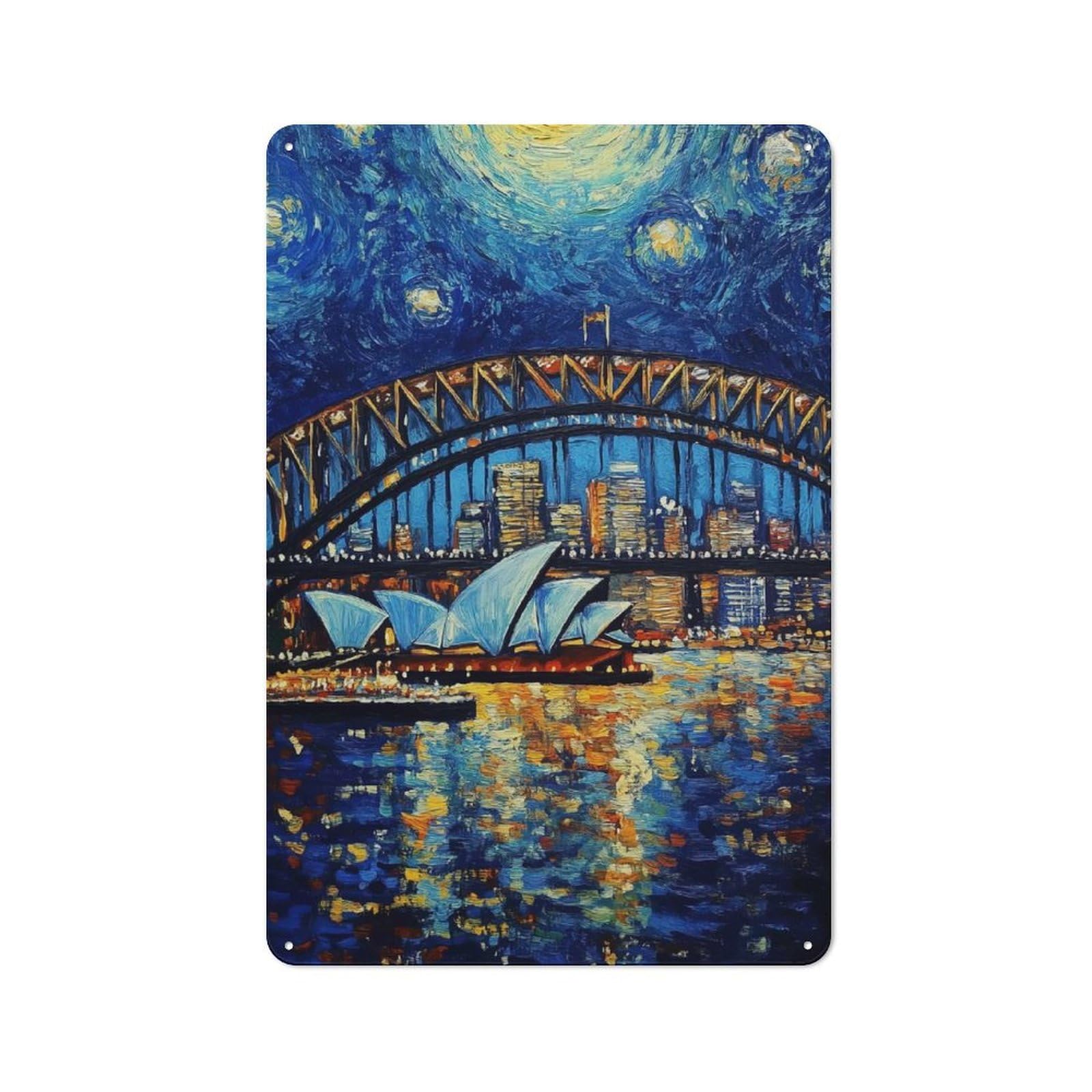 Junmoney Sydney Opera House Night Classic Metal Wall Plaque 30X20cm Featuring Creative Space Decor For Workspace, Cafe, Shop Or Desk Area