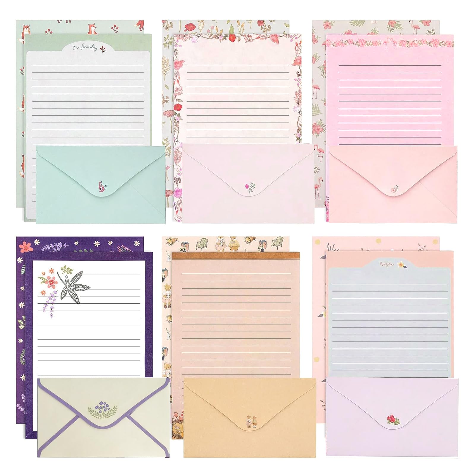 54 PCS Letter Writing Set with 36 Writing Paper and 18 Envelopes, Writing Paper and Envelopes Sets, Letter Paper, 6 Different Pattern Letter Writing Set, for Letters, Invitations