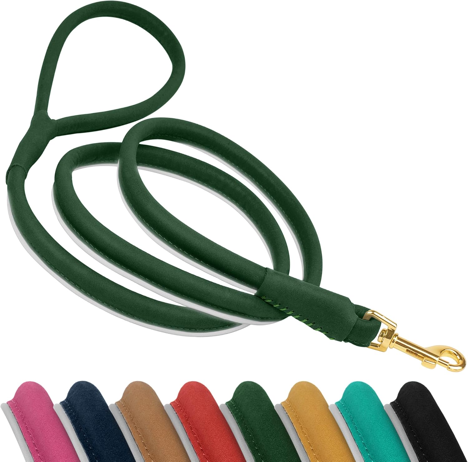 OOPSDOGGY Reflective Rolled Leather Dog Leash 6ft - Soft Training Lead for Small Medium Large Dogs Puppy - Heavy Duty Rope Puppies Leashes for Outdoor Walking Running (Green, Small)