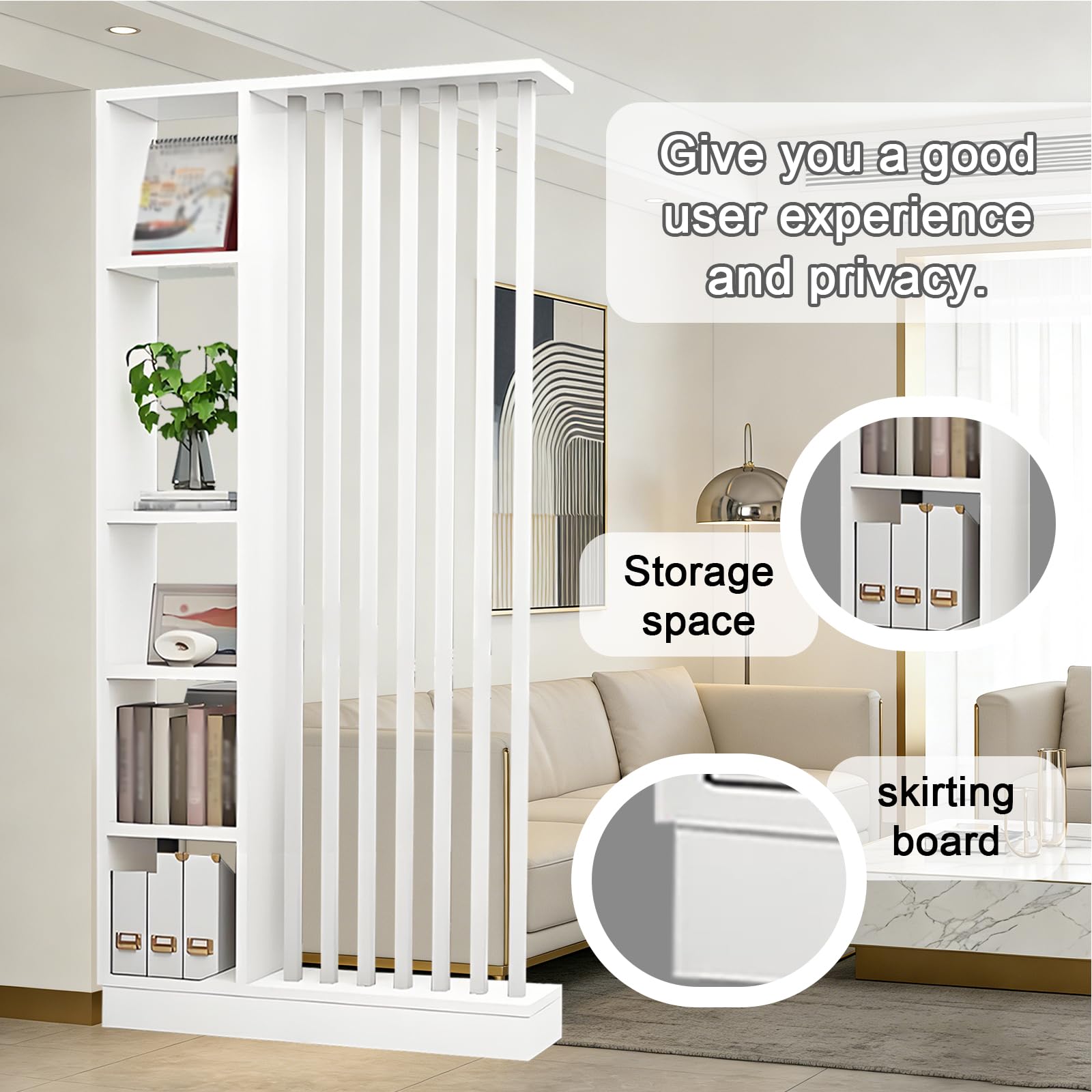 Wandraum Teiler mit Lagerregal, Eingangshalle -Trennwesensäule Säulen- bis Decke, aus massivem Holz, leicht zu montieren, geeignet für die Heim- oder Bürodekoration geeignet (A White + White, 100cm)