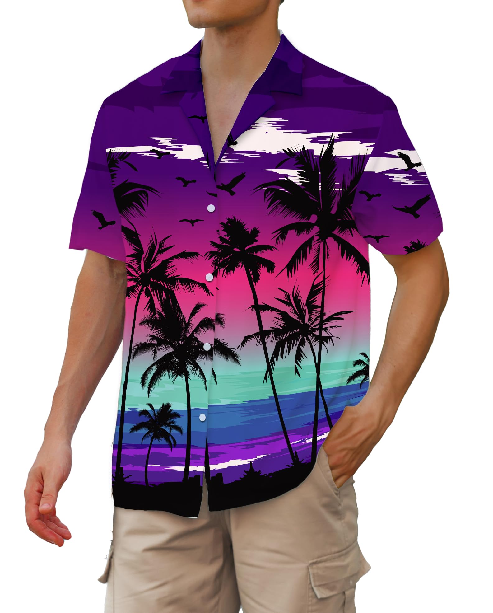 Cromoncent Hawaiian Shirt for Boy&amp;Men Short Sleeve Cuban Collar Tropical Holiday Summer Beach Shirts