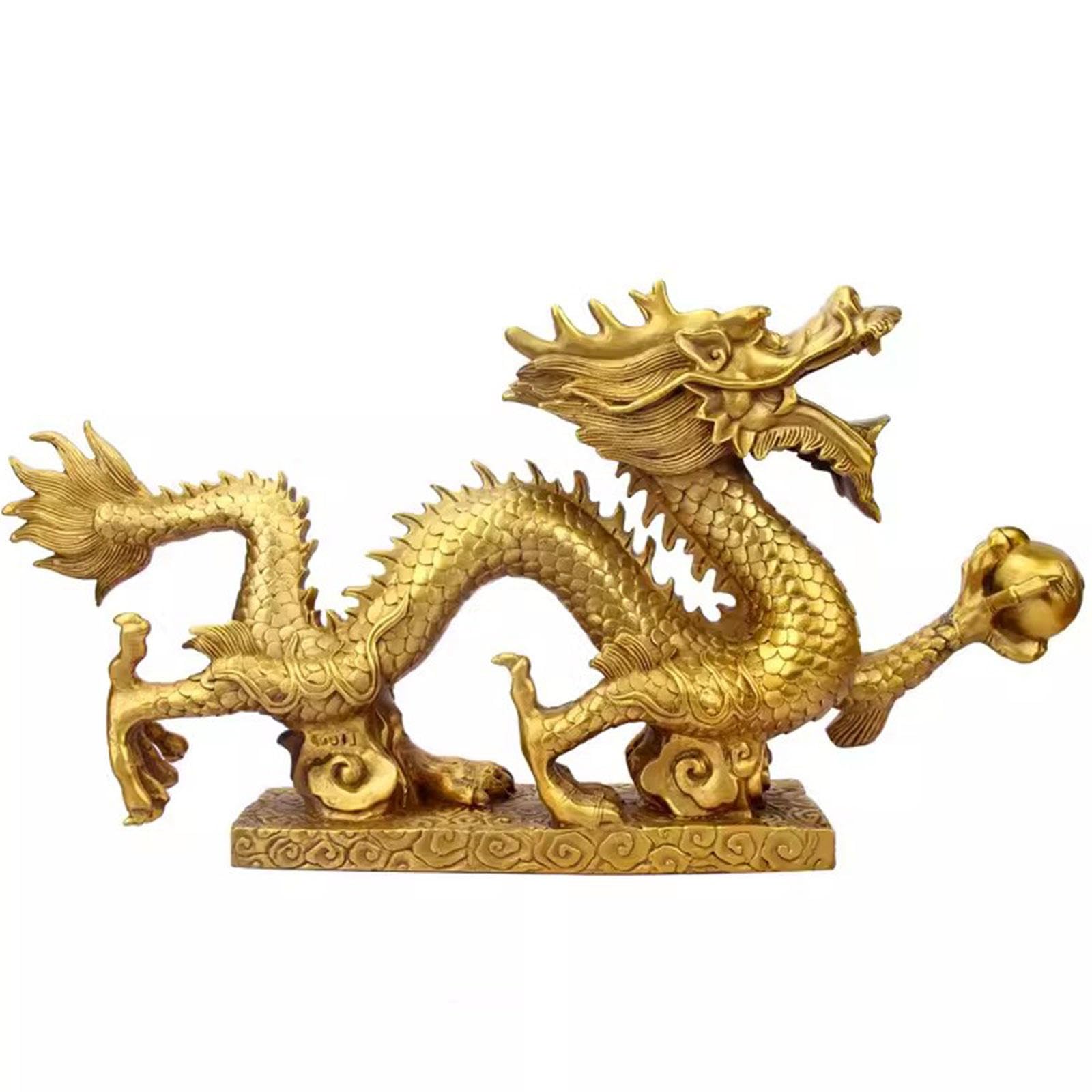 Estatuas del Dragón del Zodíaco Chino Estatuas de Animales de Buena Suerte Decoración del Hogar Estatuilla de Estilo Retro Adornos Decorativos para Sala de Estar, Dormitorio, Dorado,9.8" H