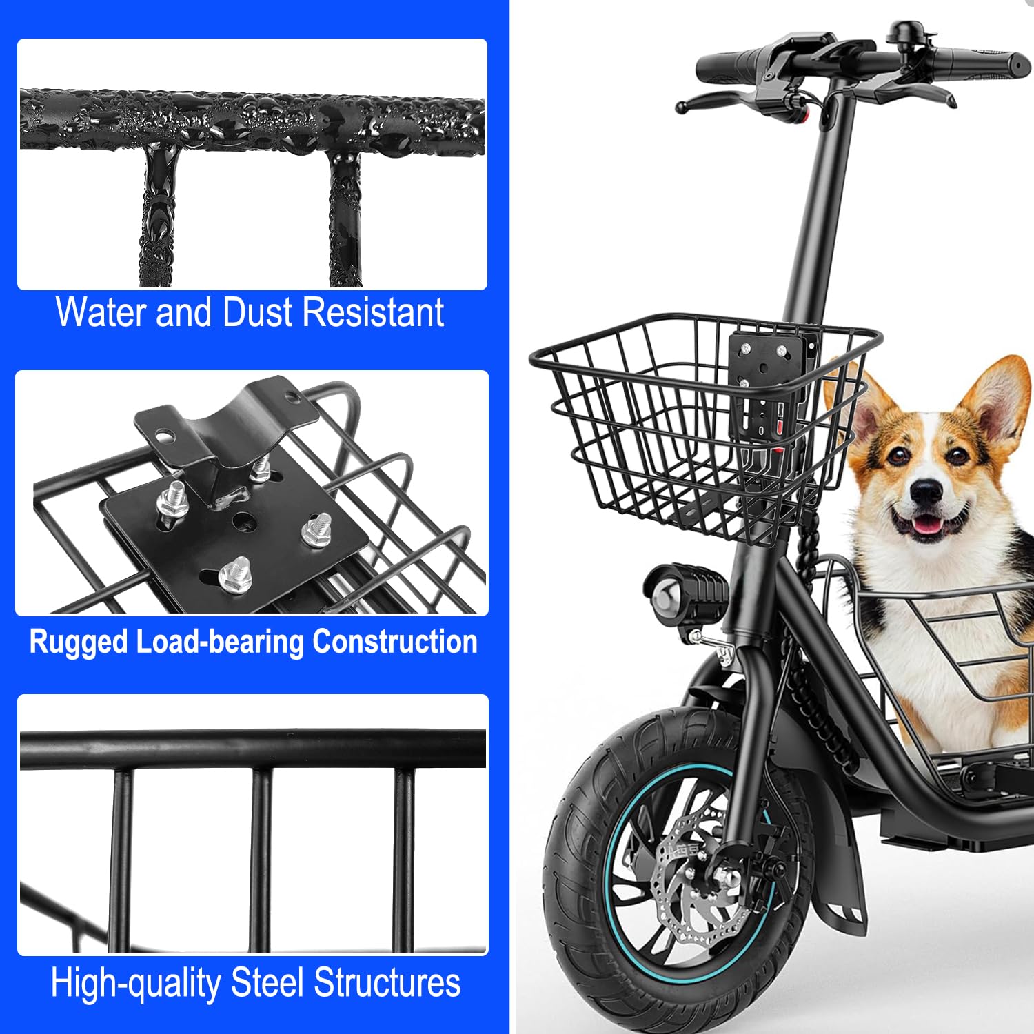 Cesta de bicicleta con red de carga y cubierta, cesta de scooter con soporte fijo, cesta de bicicleta eléctrica de metal para bicicleta eléctrica Jetson, scooter, scooter de rodilla y bicicleta