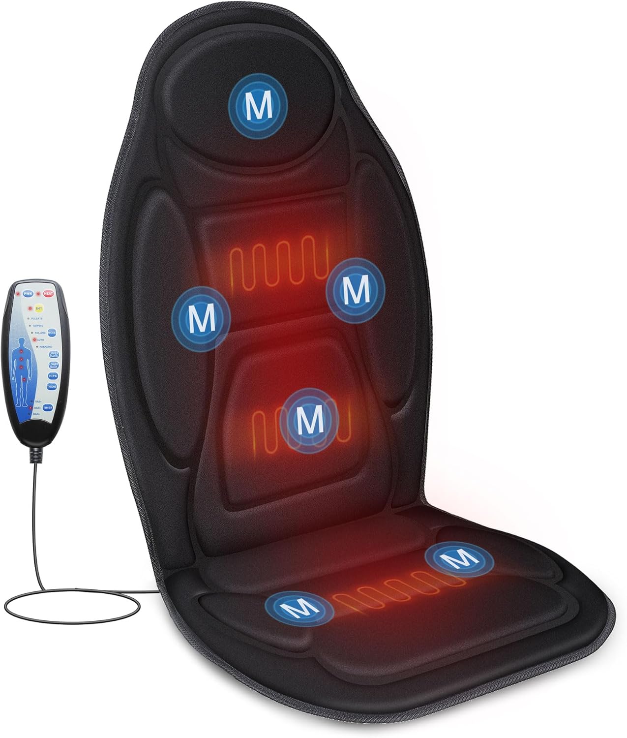 Snailax Vibration Back Massager with Heat, Massage Seat Cushion with 6 Vibrating Motors and 2 Heat Levels, Massage Chair Pad for Home Office use(Black)
