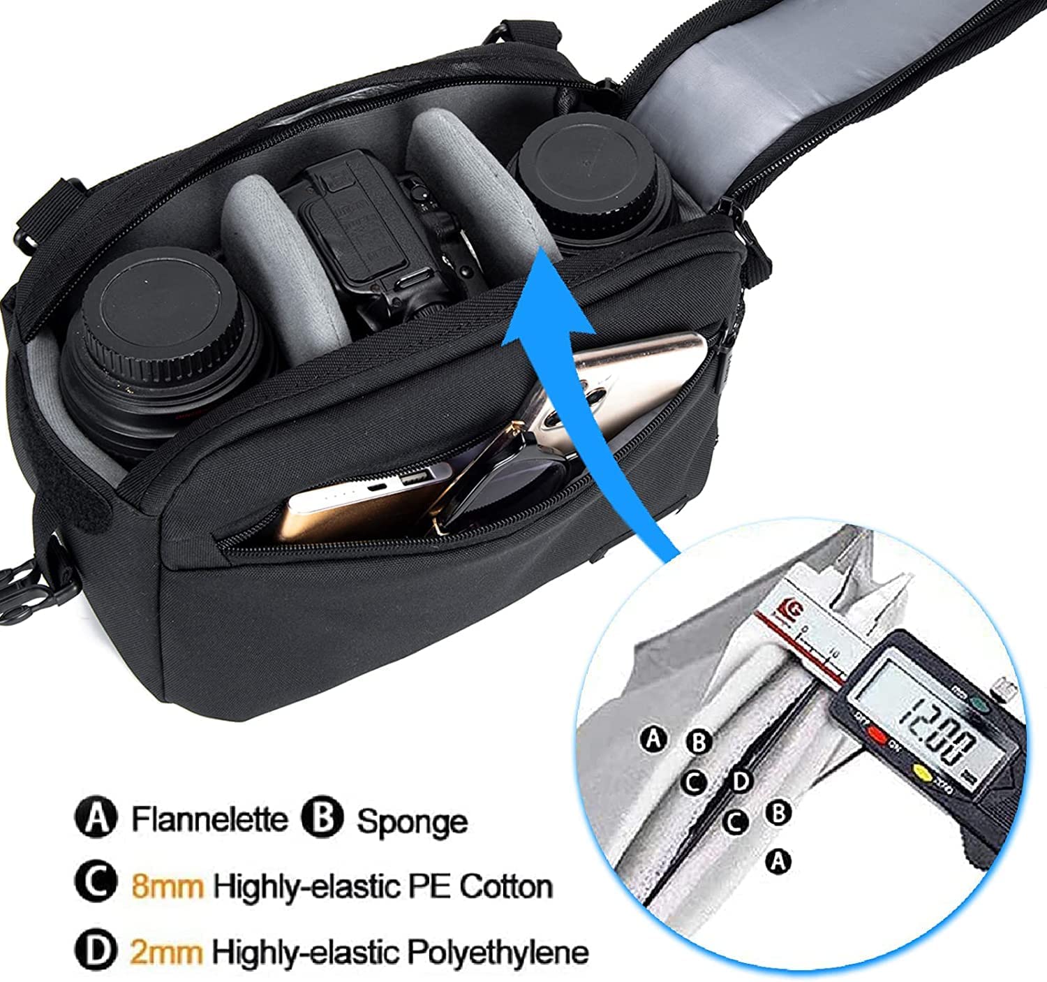 Cwatcun Sacoche pour Appareil Photo, Sac Banane Homme Femme étanche pour DSLR SLR Appareil Photo Sac pour la randonnée d'entraînement en Plein air