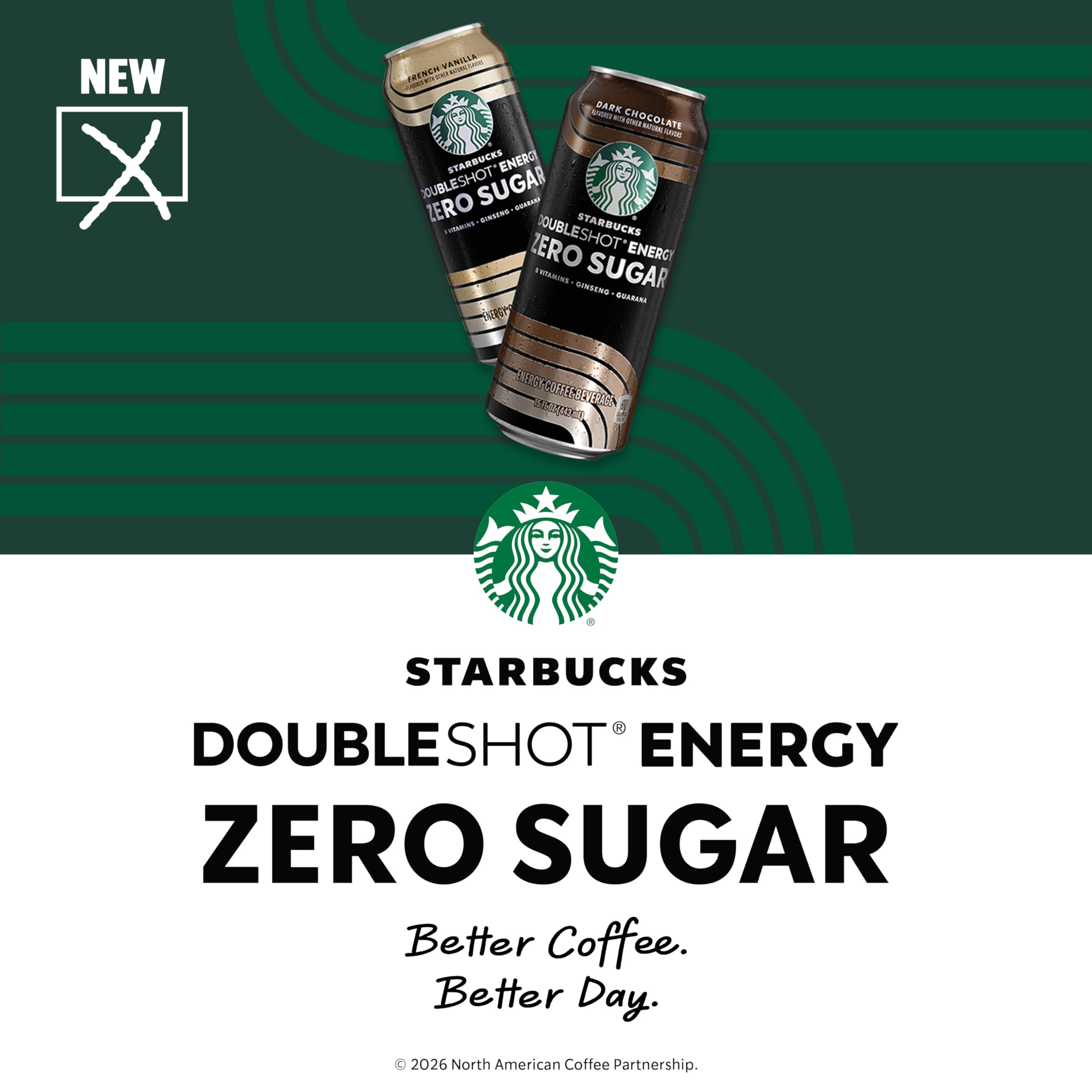 Starbucks Doubleshot Zero Sugar Coffee Energy Drink, Dark Chocolate, 15 fl oz Cans, (12 Pack), Zero Sugar, B Vitamins, Ginseng, Guarana, Iced Coffee Drink