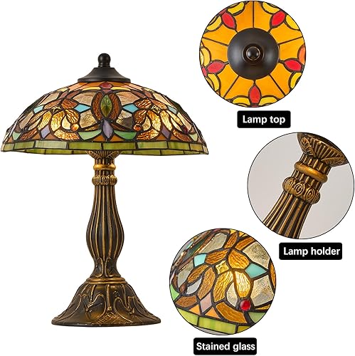 Miniatura 2 de Lámpara de mesa estilo Tiffany, lámpara de cristal de 12 pulgadas, lámpara de mesa antigua, lámpara de noche, para mesita de noche, dormitorio, sala