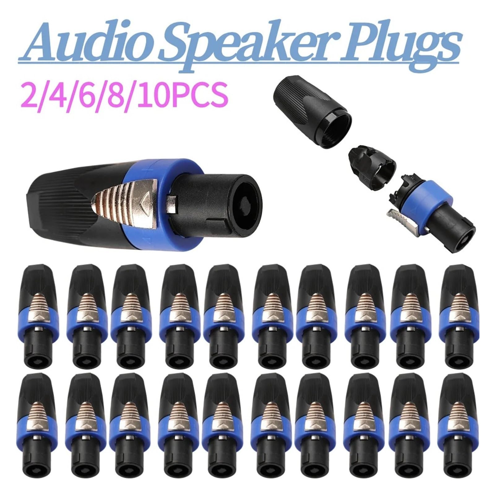 2/10 szt. 4 bieguny Speakon męski Speaker Plug Connector Twist Lock High Current 30A do zewnętrznego słuchania muzyki Stage PA Amplifier NL4FC (8 szt.)