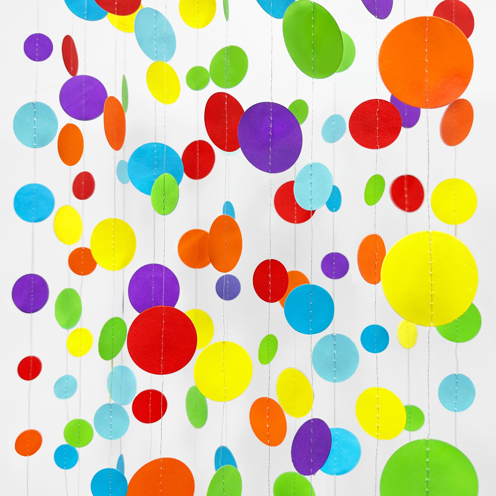 46Ft Rainbow Garland Colorful Circle Dots Hanging Paper Bunting Streamer Backdrop Multi Color Polka Dot Banner for Birthday Bachelorette Engagement Wedding Bridal Baby Shower Fiesta Party Decorations