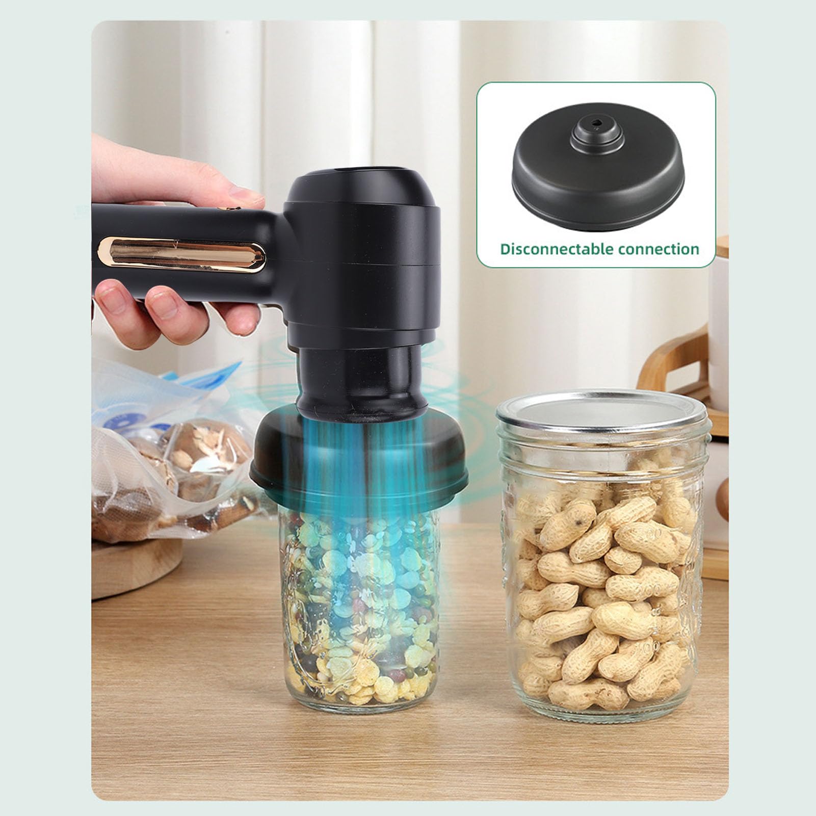 Sigillatrice sottovuoto portatile 60kPa Schermo LED con aspirazione Sigillatrice portatile ricaricabile per alimenti con 10 sacchetti sottovuoto riutilizzabili 10 coperchi (Black)