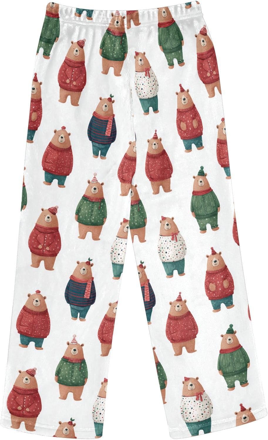 visesunny Bears in Christmas Clothes Boys Pants for Kids Fleece Bottoms Long Jogger Pants Trousers with Pockets Size 6-14Y