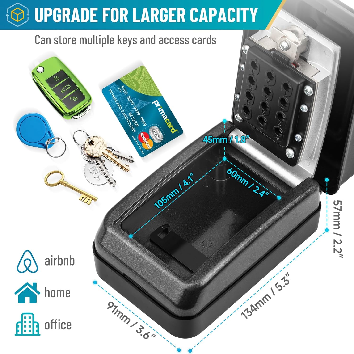 Key Lock Box with Code, 12 Digit Combination LockBox for Keys with Resttable Code, Weatherproof & Large Capacity Security Outdoor Lock Box for Home, Warehouse, Apartment, Office, Garage