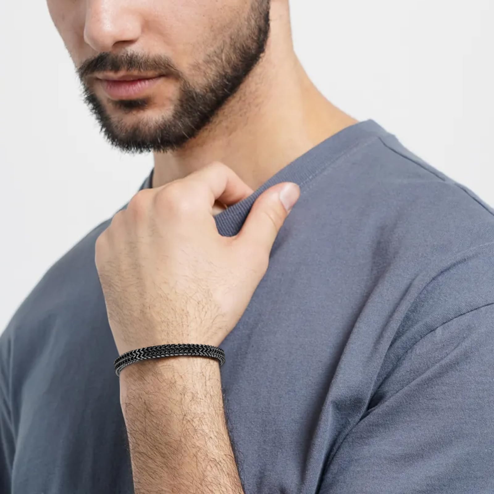 JSNOM Bracciale Uomo Acciaio Argento: Bracciali Nero Oro Acciao Inossidabile, Gioielli Regalo Braccialetto per Natale San Valentino Compleanno per Lui Uomo