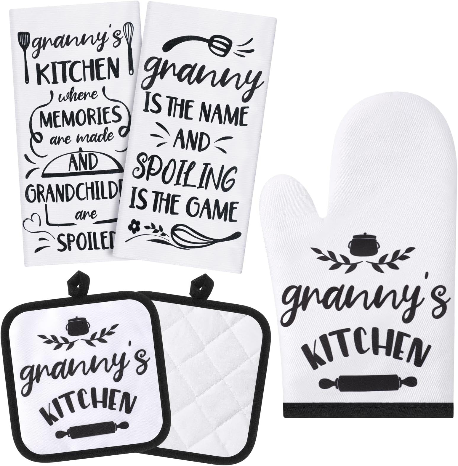 Tatuo for Granny - 5 Pcs Cooking Gift Set Includes 2 Microfiber Dish Towels, 2 Oven Pads, 1 Oven Mitt; Funny Mom Kitchen Decor Gifts for Mother, Grandma, Nana