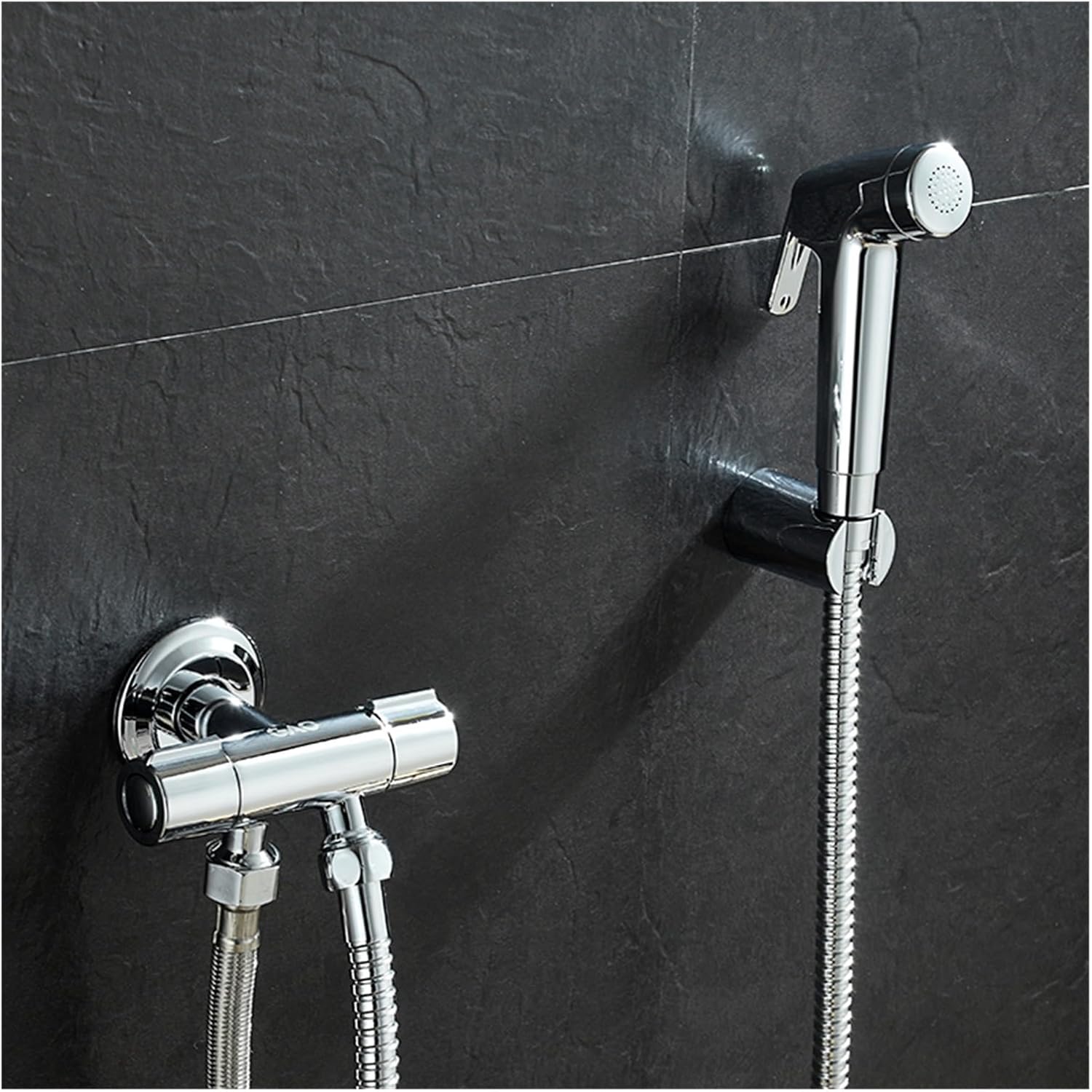 Double Mode Toilet Bidet Spray Hand Held Portable Bidet Shower with 1 in 2 Out Brass Vavle Hose
