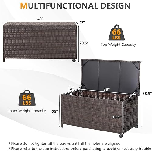 Miniatura 5 de RELAX4LIFE Caja de almacenamiento de ratán para patio, caja de almacenamiento de mimbre para todo tipo de clima de 50 galones con tapa superior,