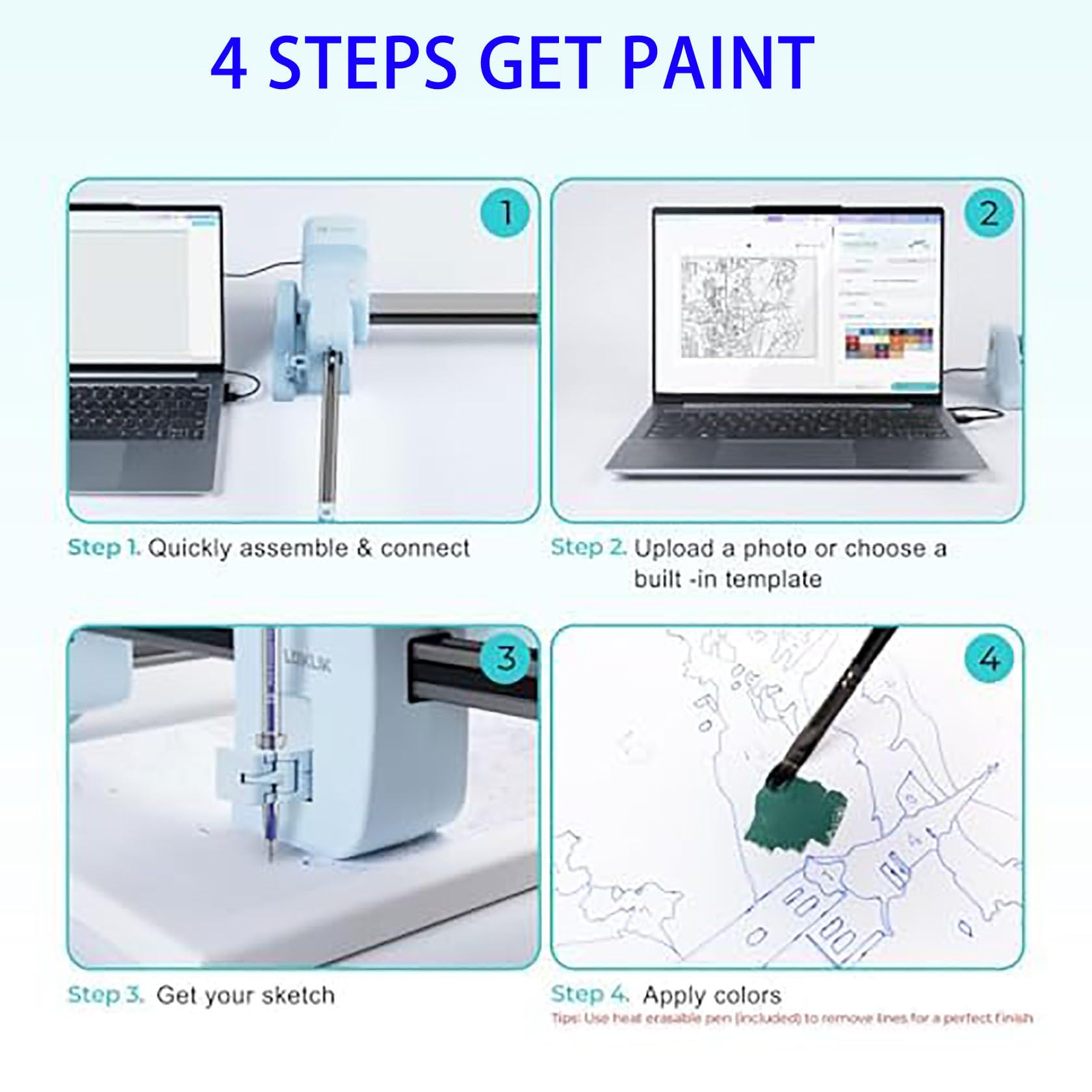 MáQuina De Bocetos para Pintura Digital Personalizada, MáQuina De Dibujo White | MáQuina De Dibujo Y Pintura Con Ia, Grosor MáXimo De 16 Mm, Apta Para MúLtiples Superficies, MáS De 60 Fuentes Y
