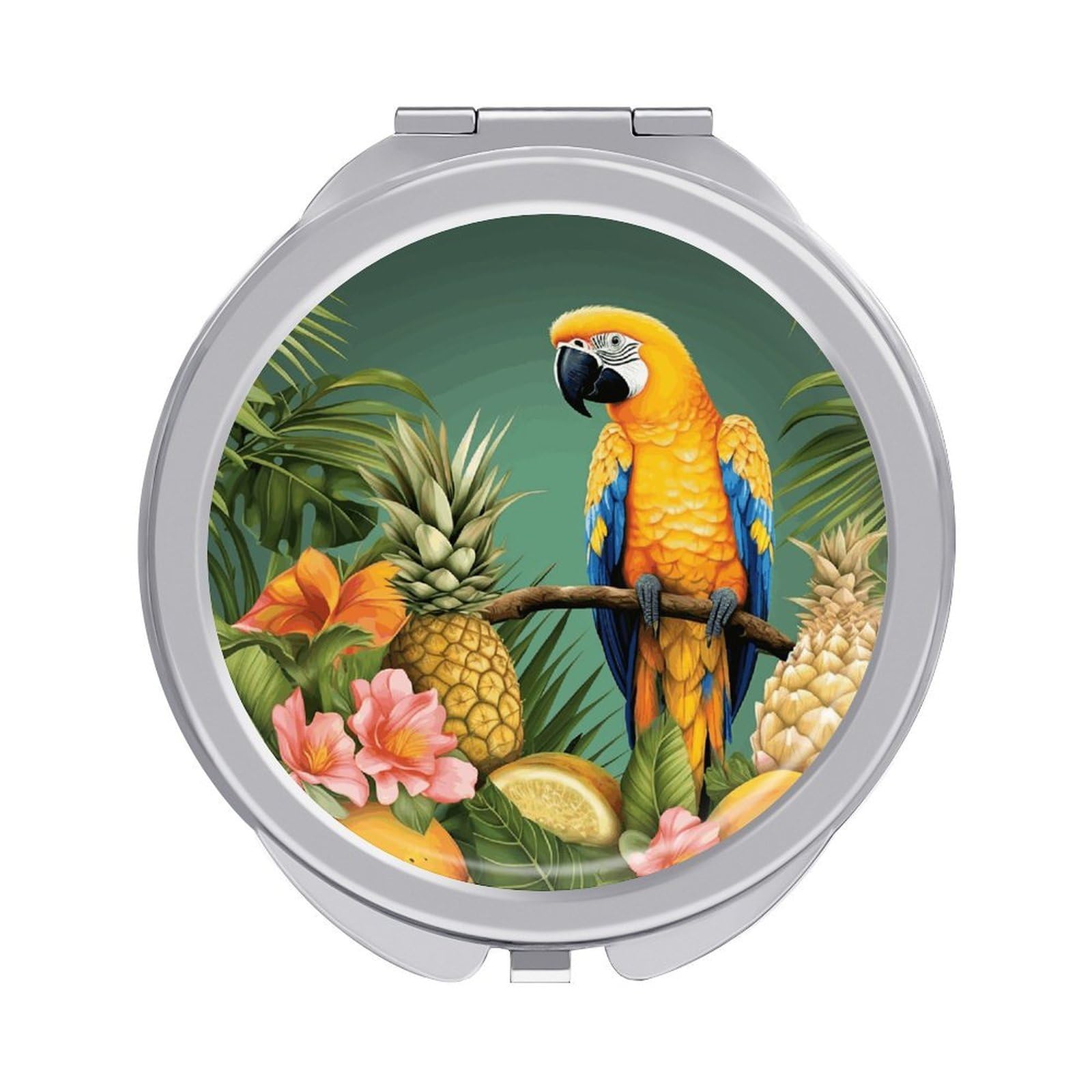 FekiLoot Summer Parrot Pineapple Bird Travel Makeup Mirror 2 X /1 X Magnifying Slim Pocket Mirrors Compact for Purse Travel Makeup Mirrors for Pocket, Handbag, Purse Women Gift