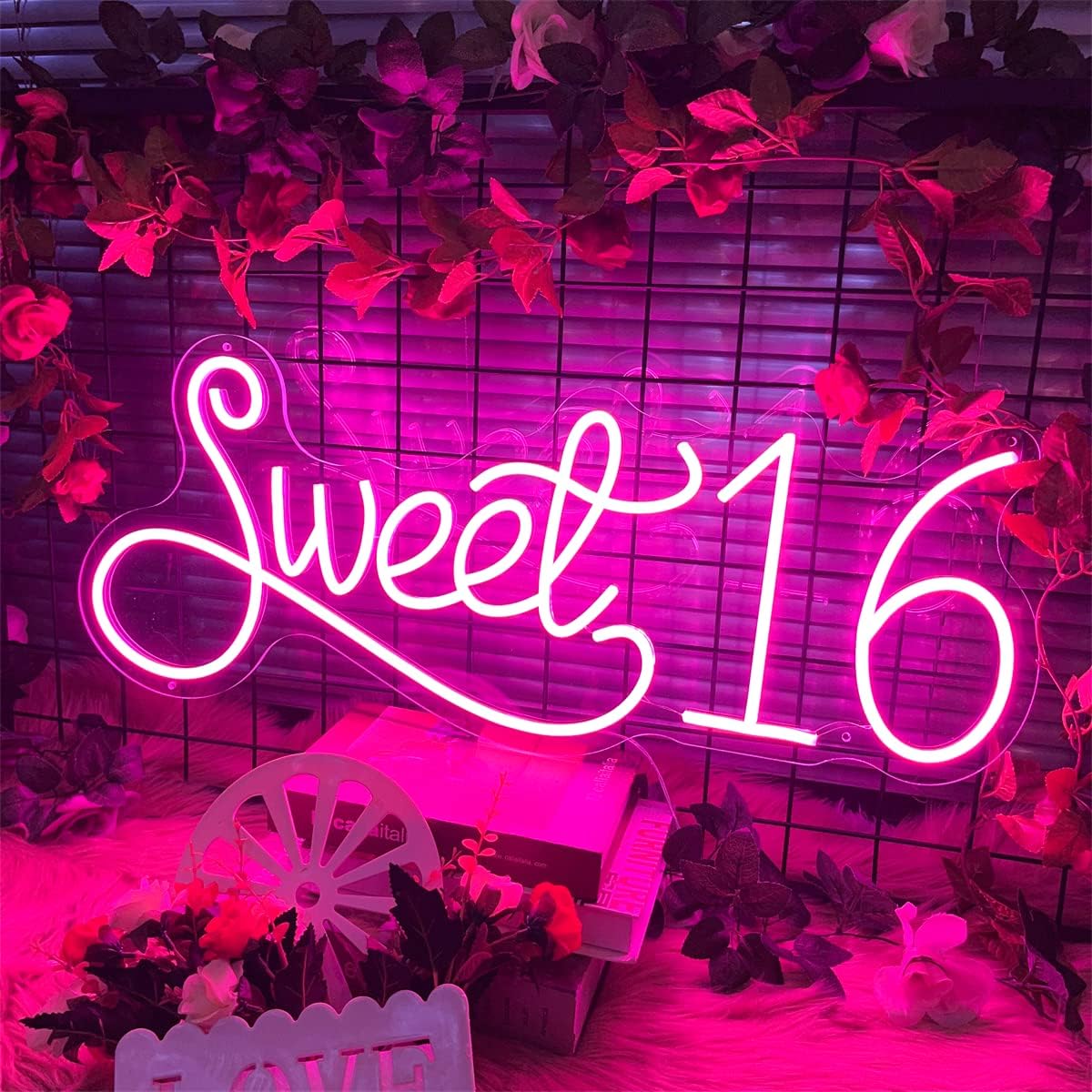 HDJSIGN Sweet 16 Neon Sign Pink Neon Signs for Wall Decor Sweet 16 Decoration Bedroom Decor LED Neon Light Birthday Party Sign Decoration Happy Birthday Pink Light Signs Birthday Gifts for Women 20x8